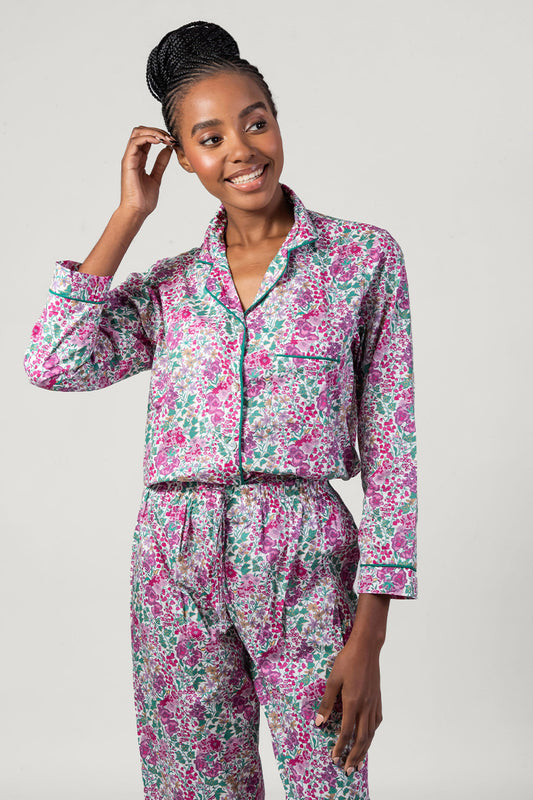 Flora Trail Pink & Green Long Pyjama Set