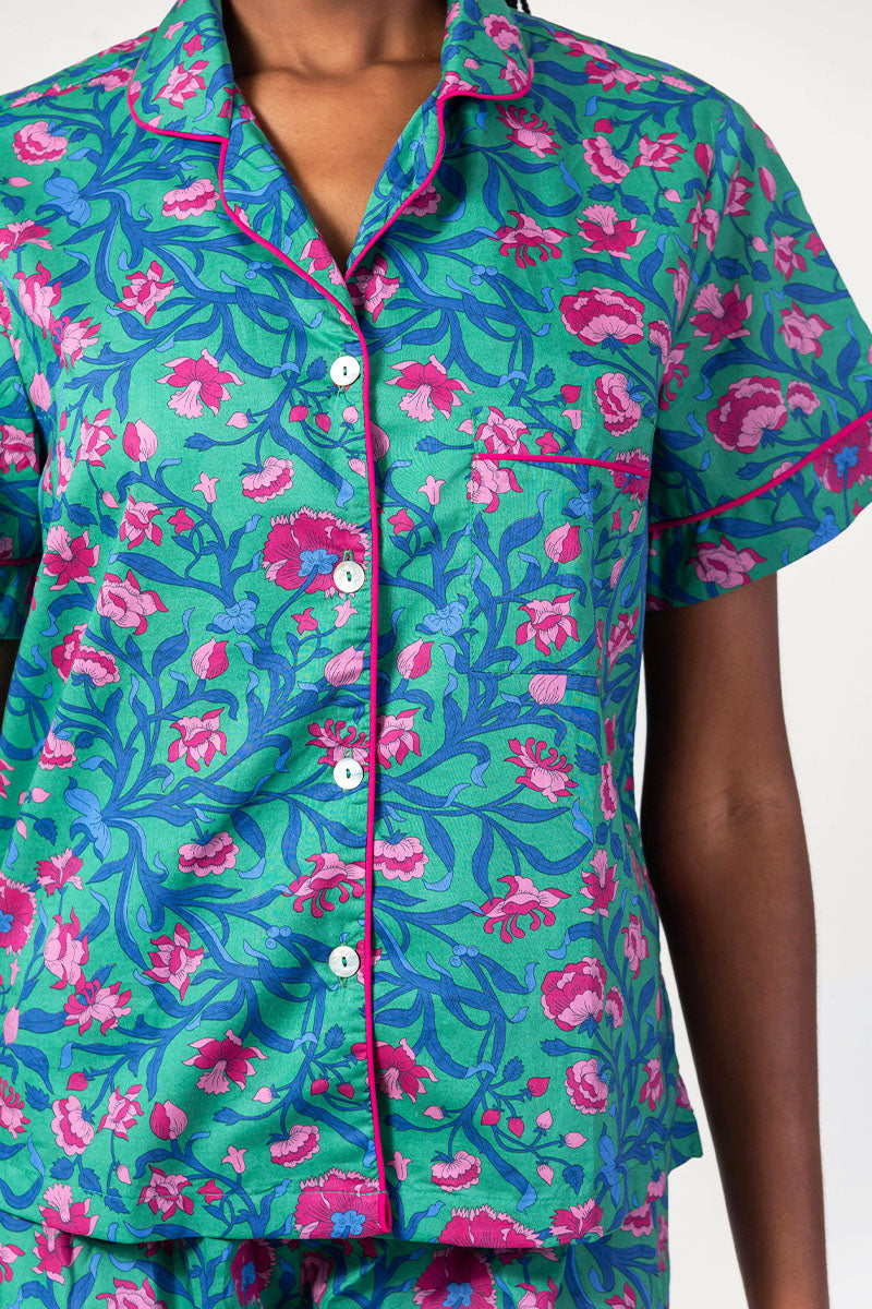 Flora Bloom Green & Pink Short Pyjama Set