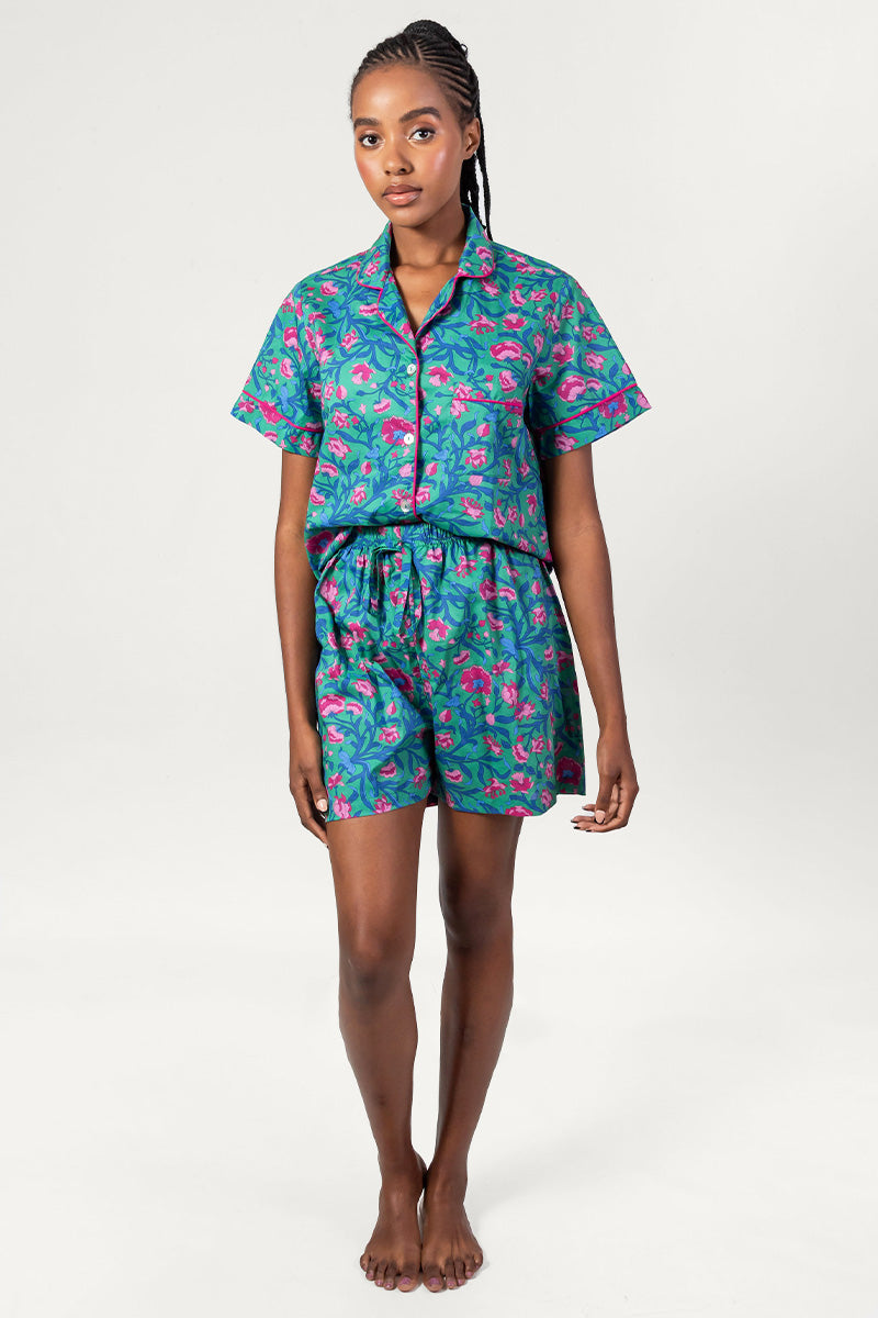 Flora Bloom Green & Pink Short Pyjama Set