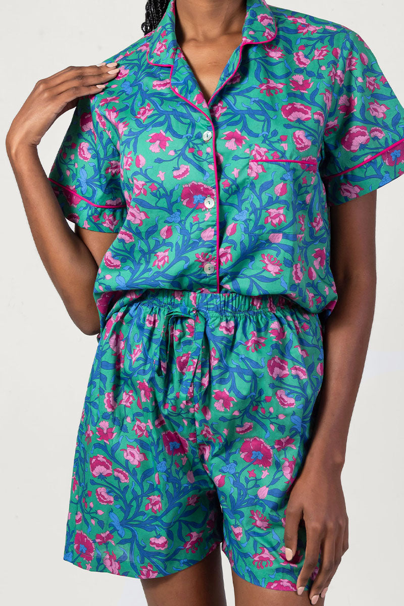 Flora Bloom Green & Pink Short Pyjama Set