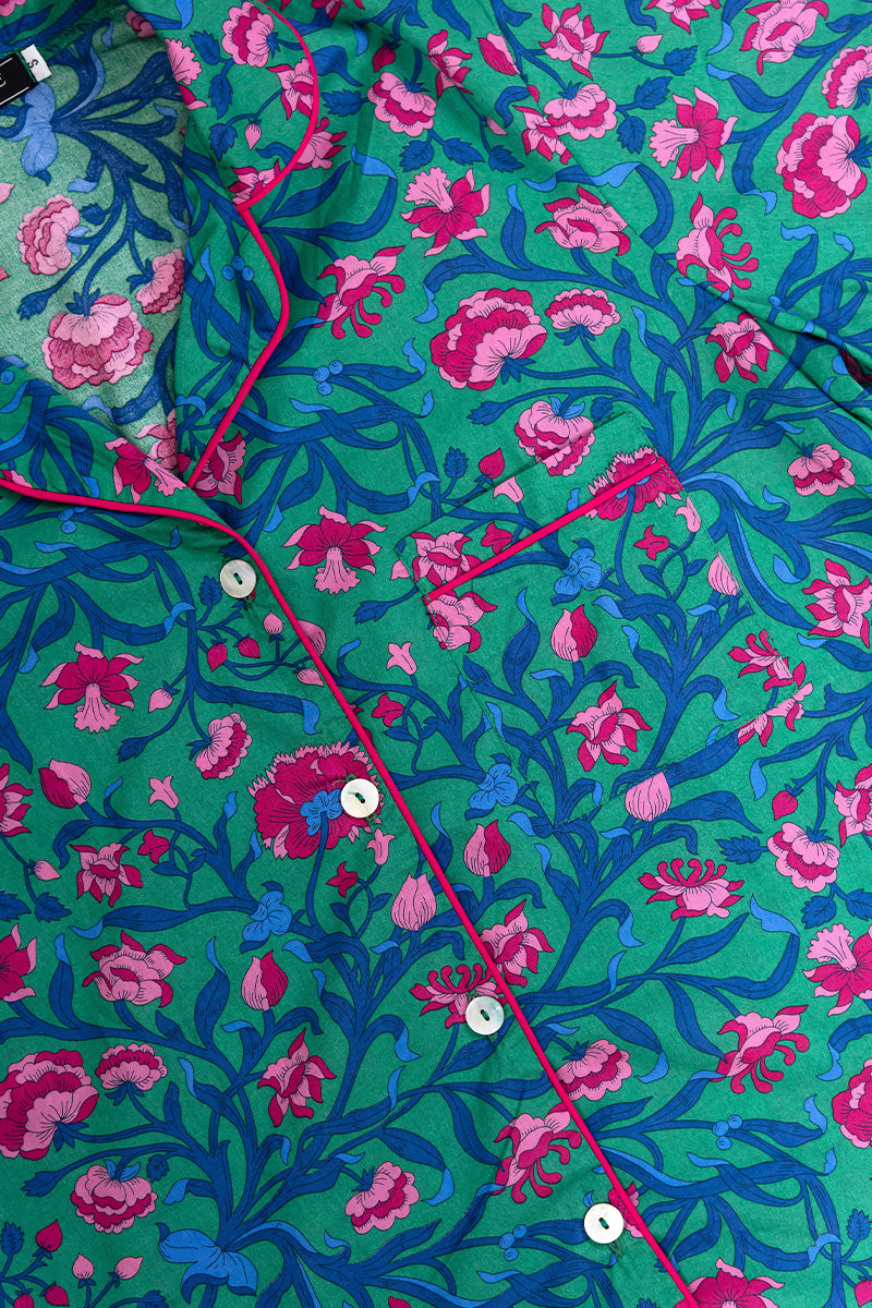 Flora Bloom Green & Pink Short Pyjama Set