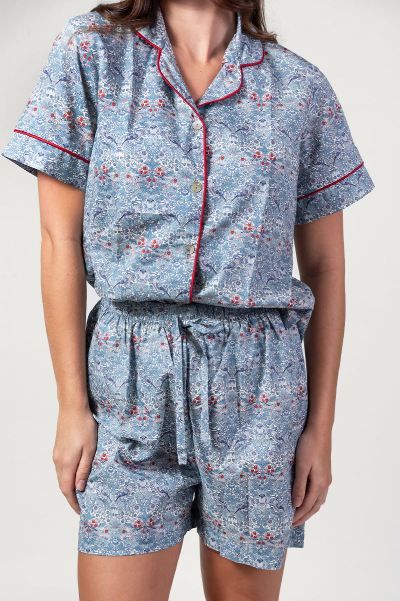 Paloma Bird Blue & Red Short Pyjama Set