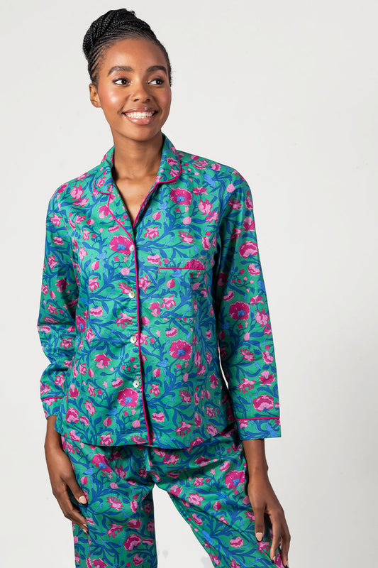 Flora Bloom Green & Pink Long Pyjama Set