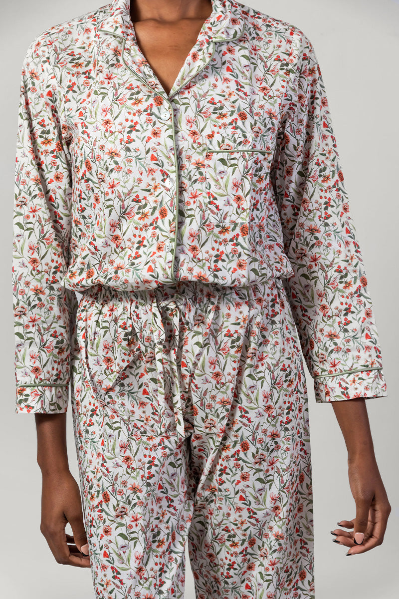 Garden Dreams Orange & Green Long Pyjama Set