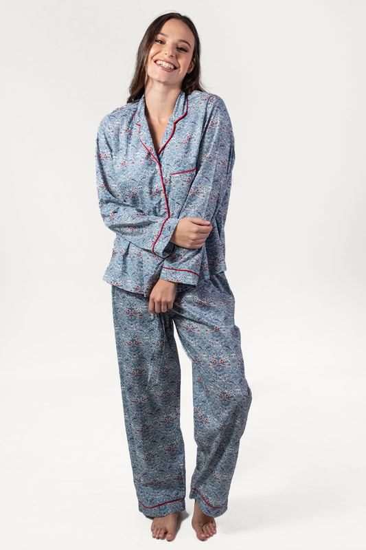 Paloma Bird Blue & Red Long Pyjama Set