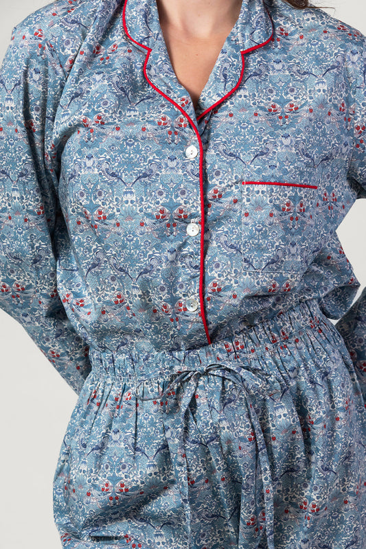 Paloma Bird Blue & Red Long Pyjama Set