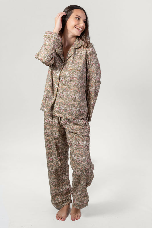 Paloma Bird Pink & Green Long Pyjama Set