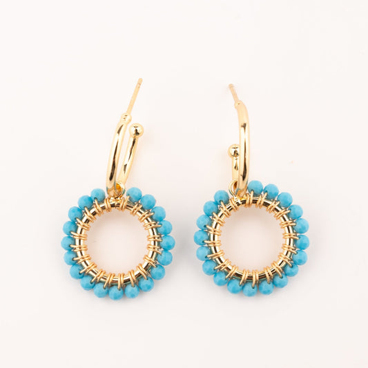 Mini Hoop Earrings with Turquoise Beaded Charm