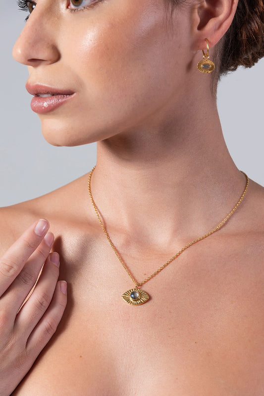 18k Gold Vermeil Labrodite Hoop Set