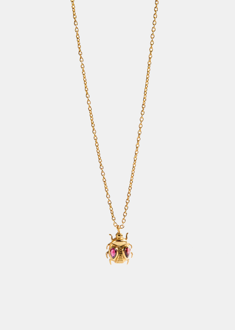 18k Gold Vermeil Garnet Beetle Necklace