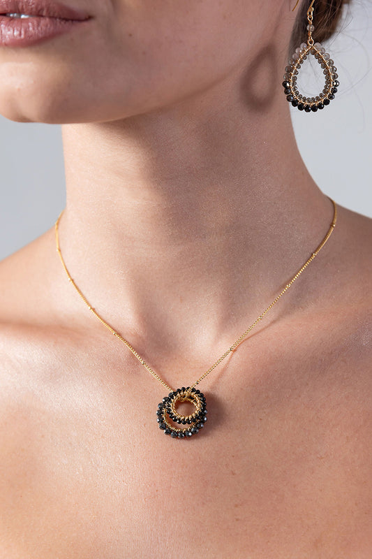 Onyx Double Hoop Pendant Necklace