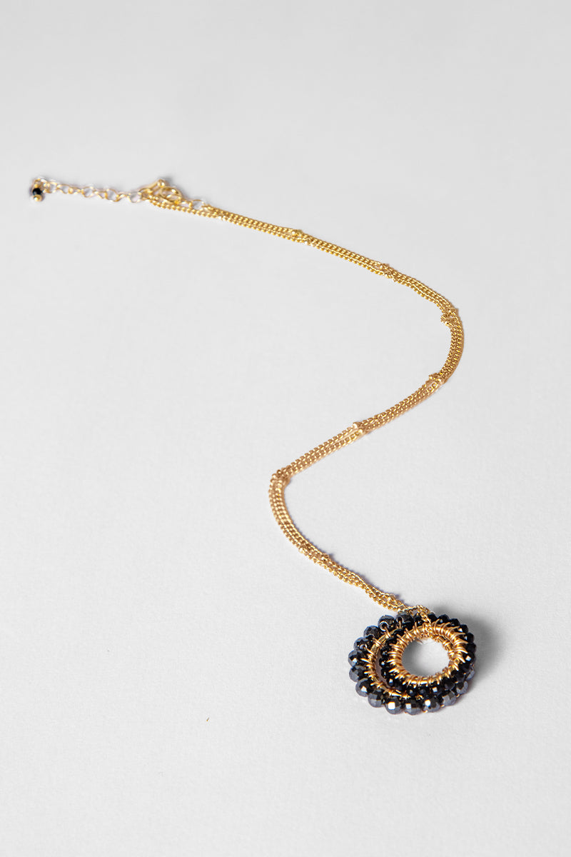 Onyx Double Hoop Pendant Necklace