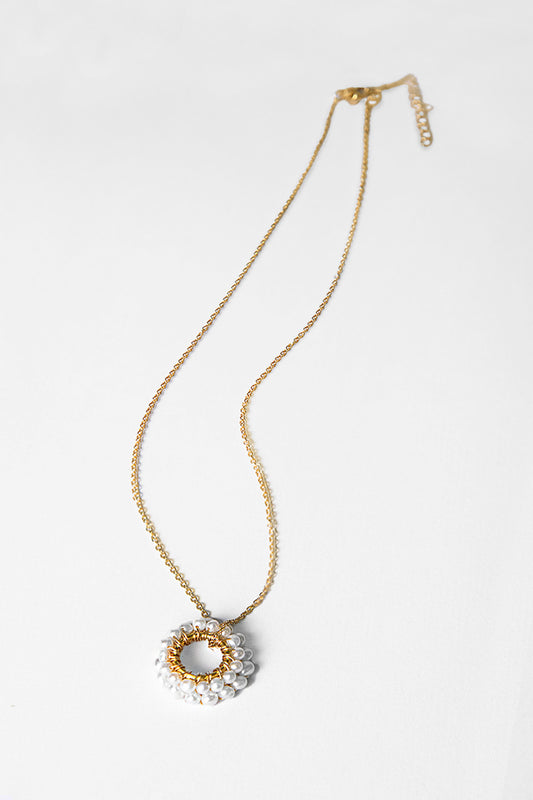 Freshwater Pearl Double Hoop Pendant Necklace