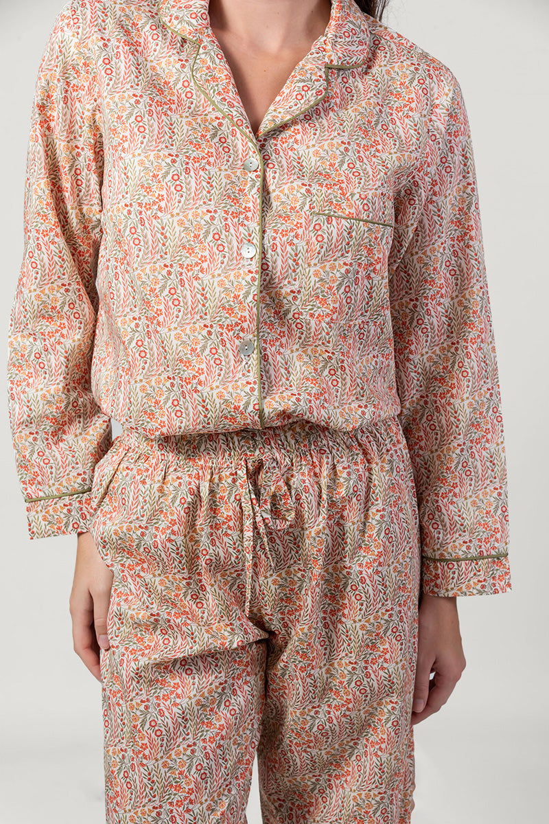 Garden Dreams Orange & Olive Long Pyjama Set