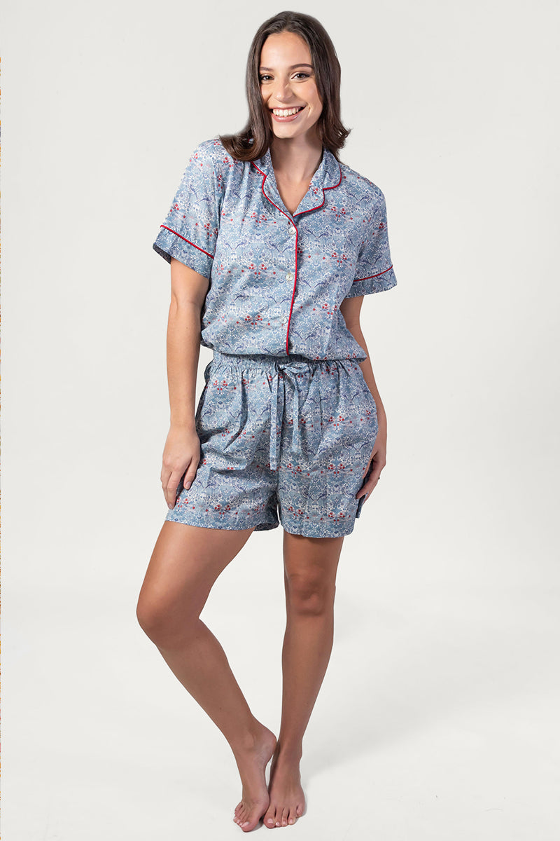 Paloma Bird Blue & Red Short Pyjama Set