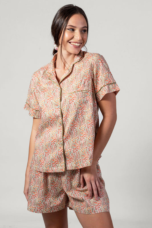 Garden Dreams Orange & Olive Short Pyjama Set