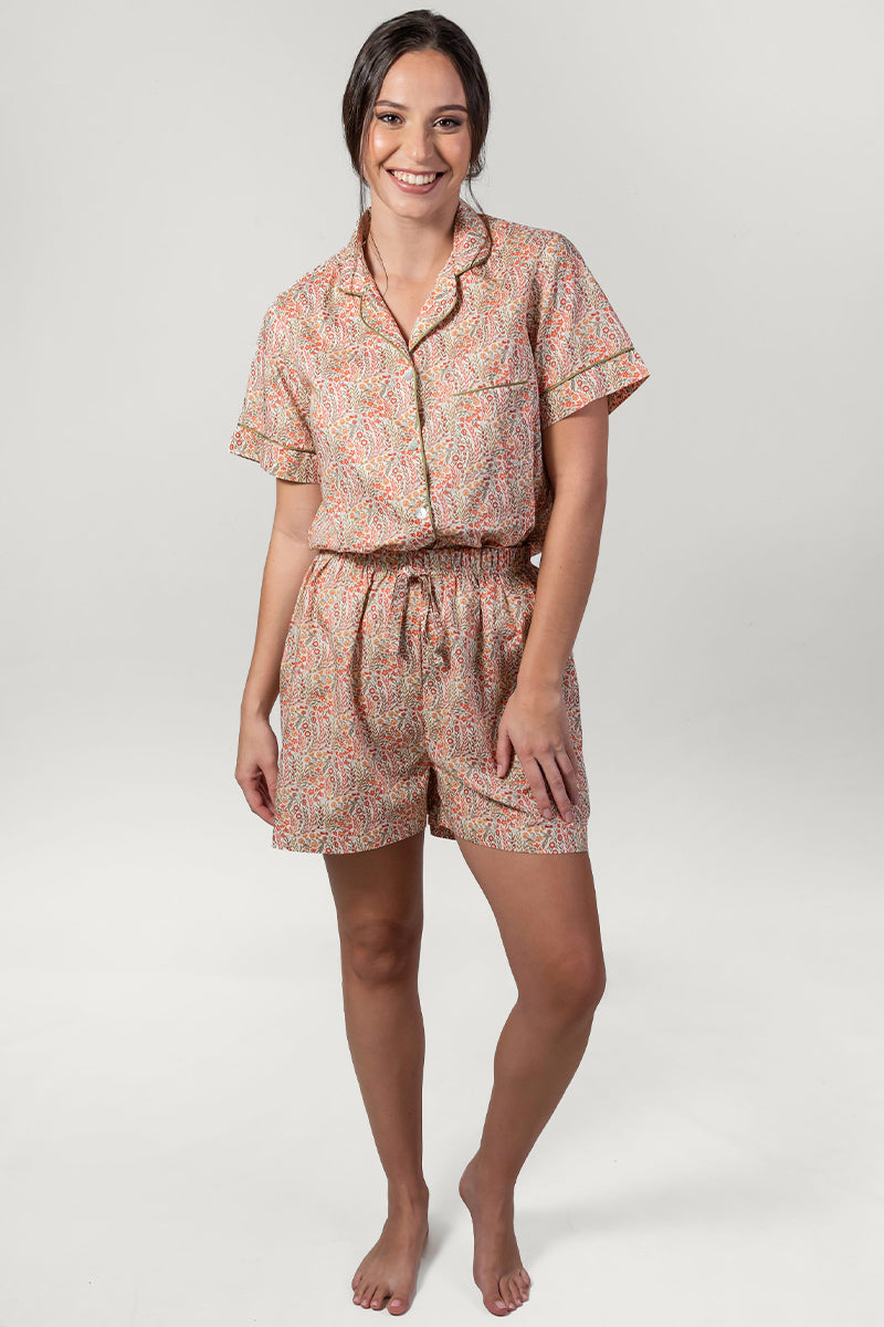 Garden Dreams Orange & Olive Short Pyjama Set