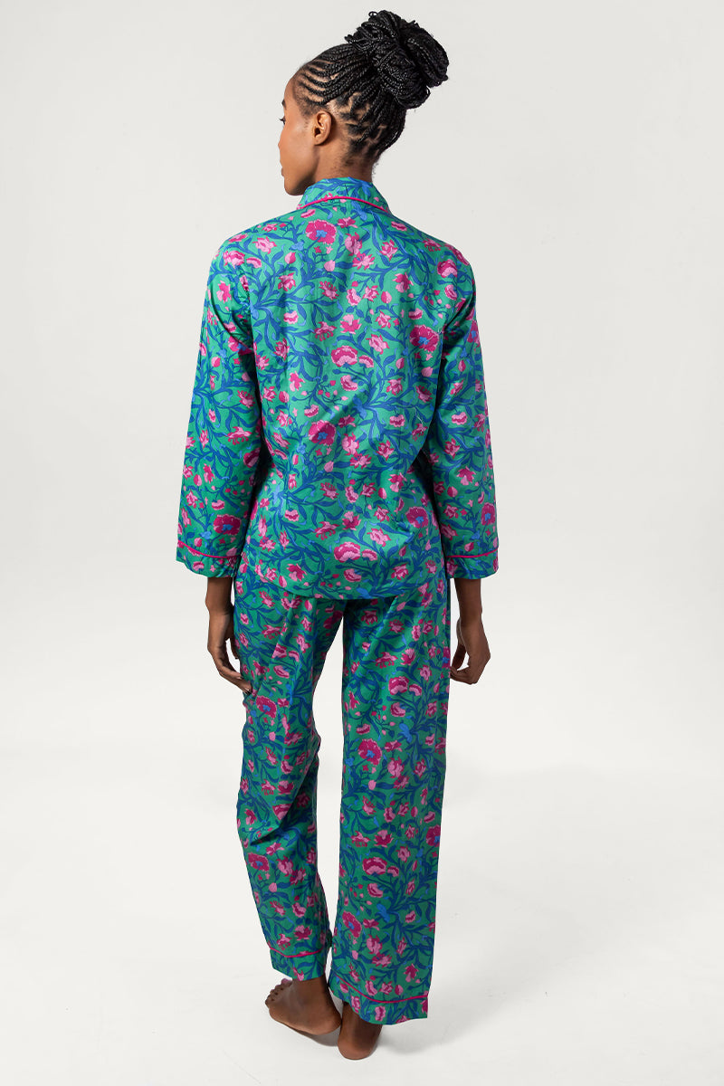 Flora Bloom Green & Pink Long Pyjama Set