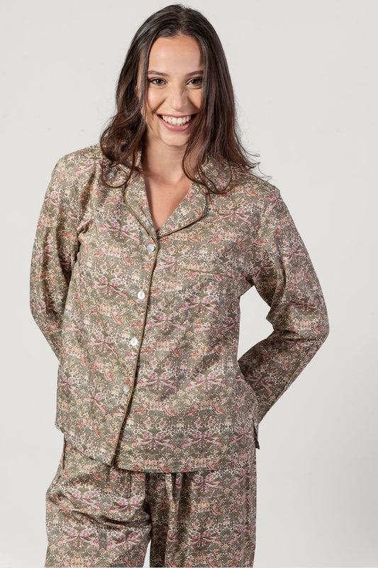 Paloma Bird Pink & Green Long Pyjama Set