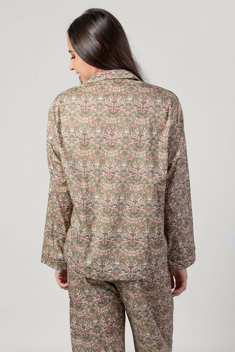 Paloma Bird Pink & Green Long Pyjama Set