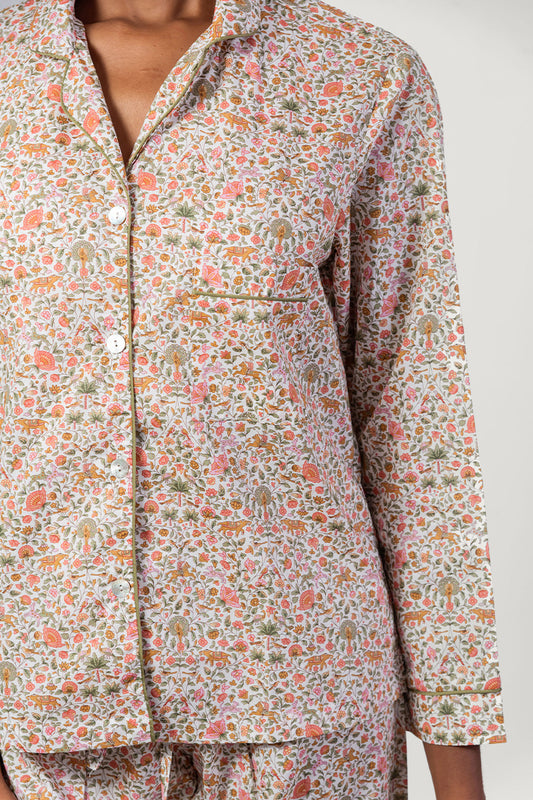 Amara Pink & White Long Pyjama Set