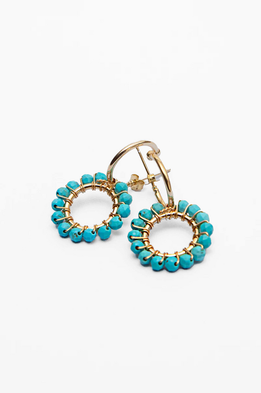 Mini Hoop Earrings with Turquoise Beaded Charm