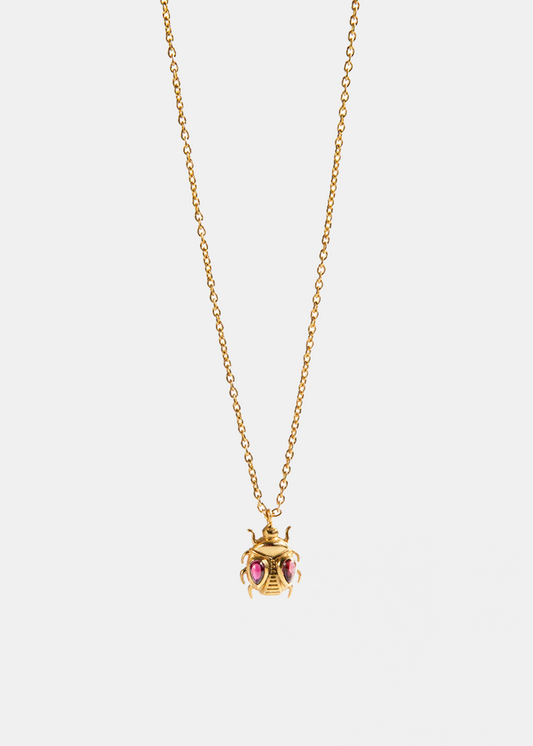 18k Gold Vermeil Garnet Beetle Necklace