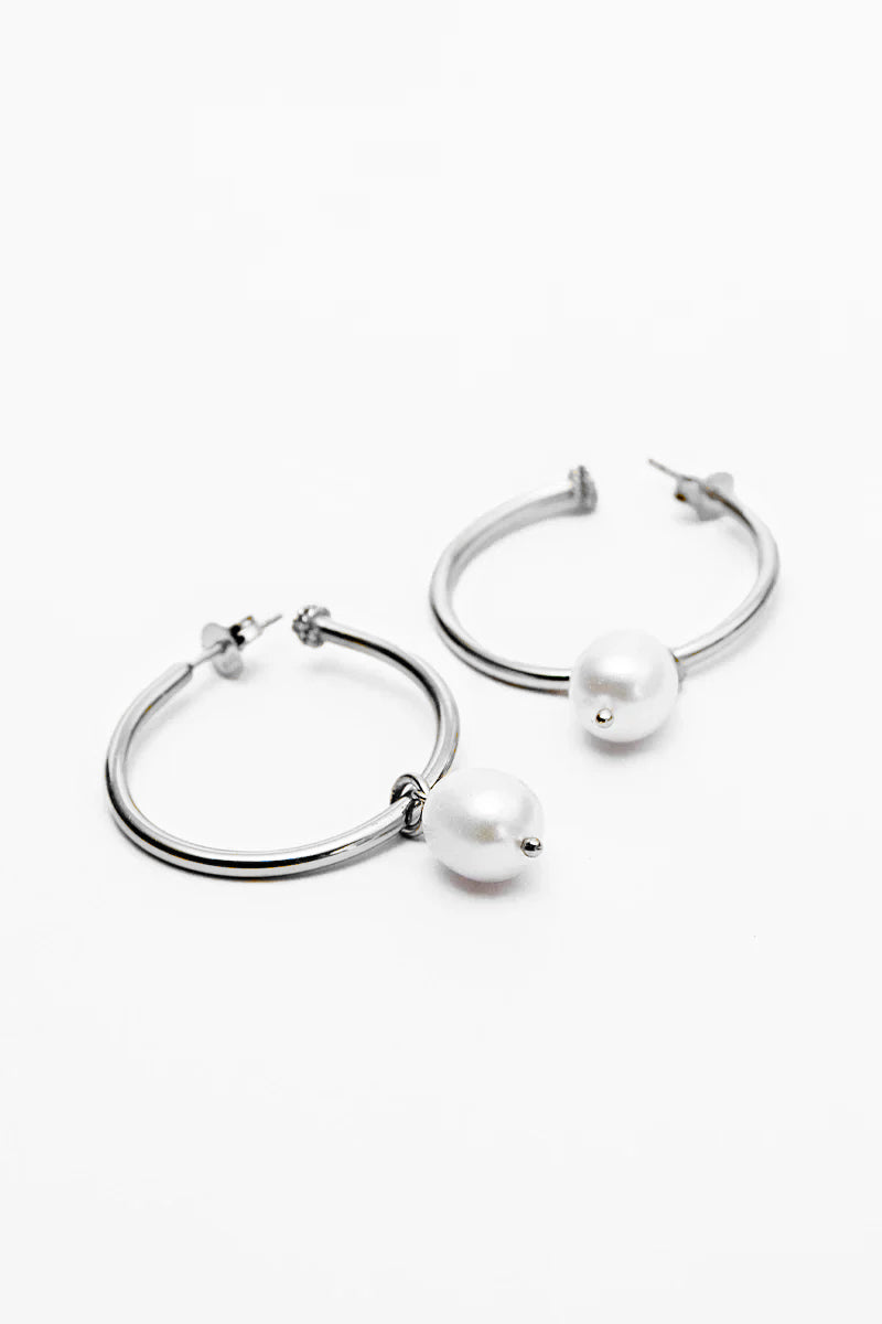 925 Sterling Silver Pearl Hoops