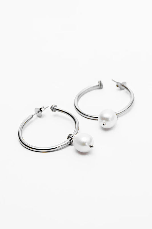 925 Sterling Silver Pearl Hoops
