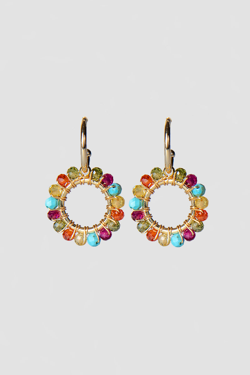 Mini Hoop Earrings with Sunset Beaded Charm