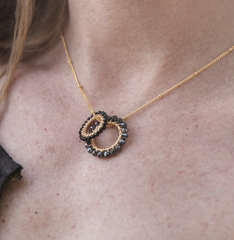 Onyx Double Hoop Pendant Necklace