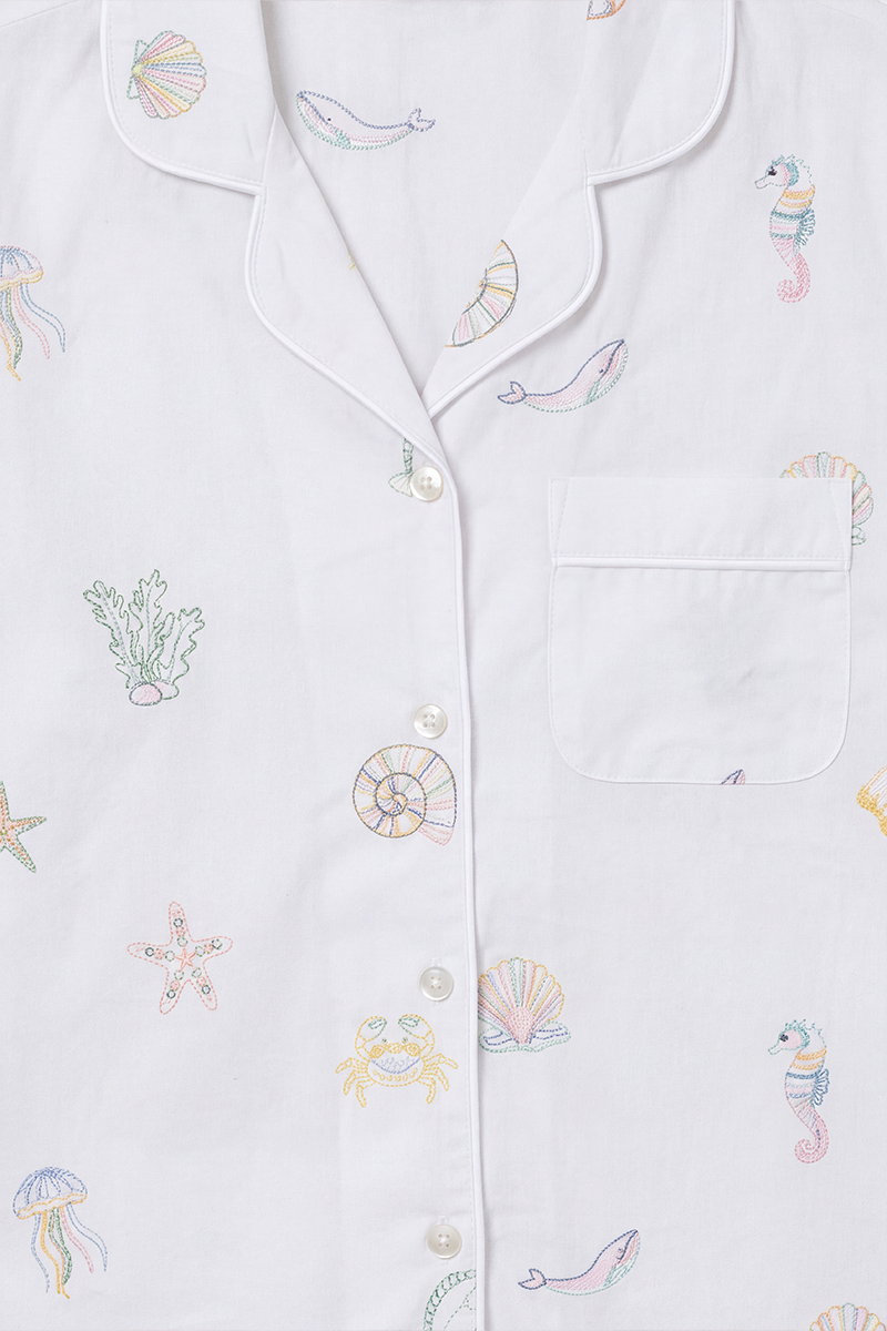 Embroidered Shell Long Pyjama Set