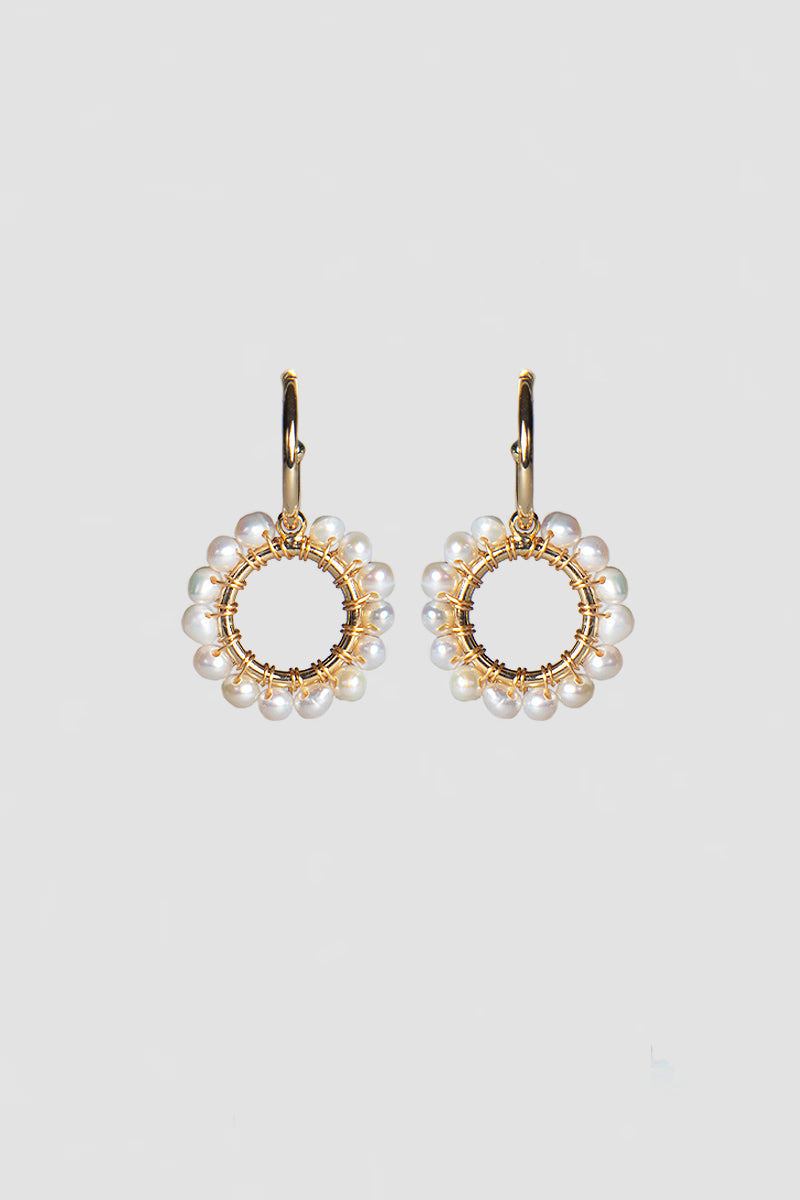 Mini Hoop Earrings with Freshwater Pearl Beaded Charm