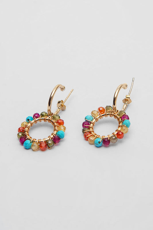 Mini Hoop Earrings with Sunset Beaded Charm
