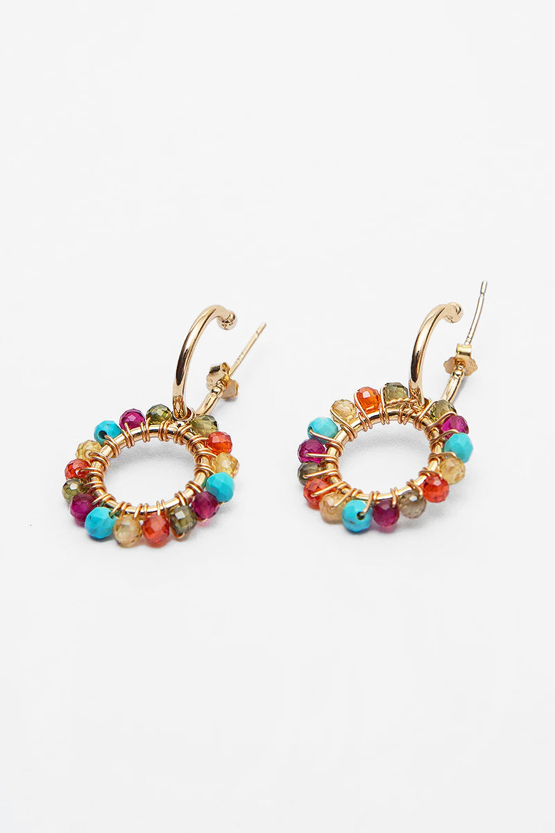 Mini Hoop Earrings with Sunset Beaded Charm