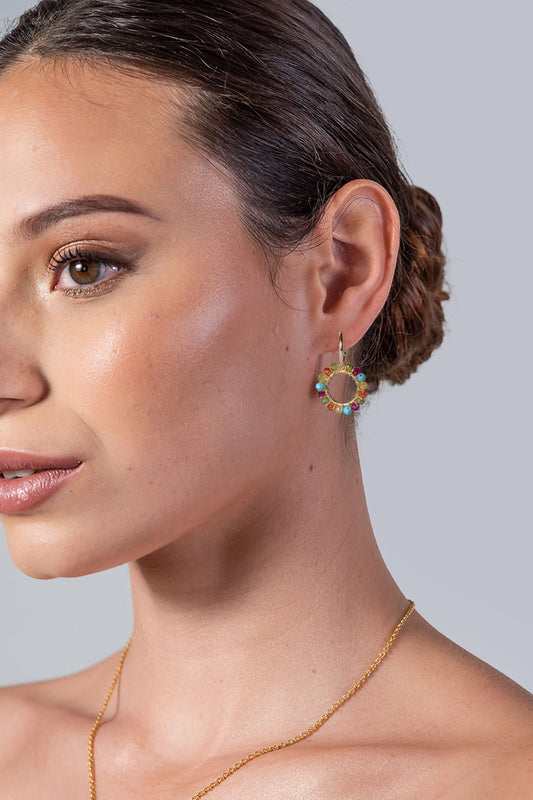 Mini Hoop Earrings with Sunset Beaded Charm