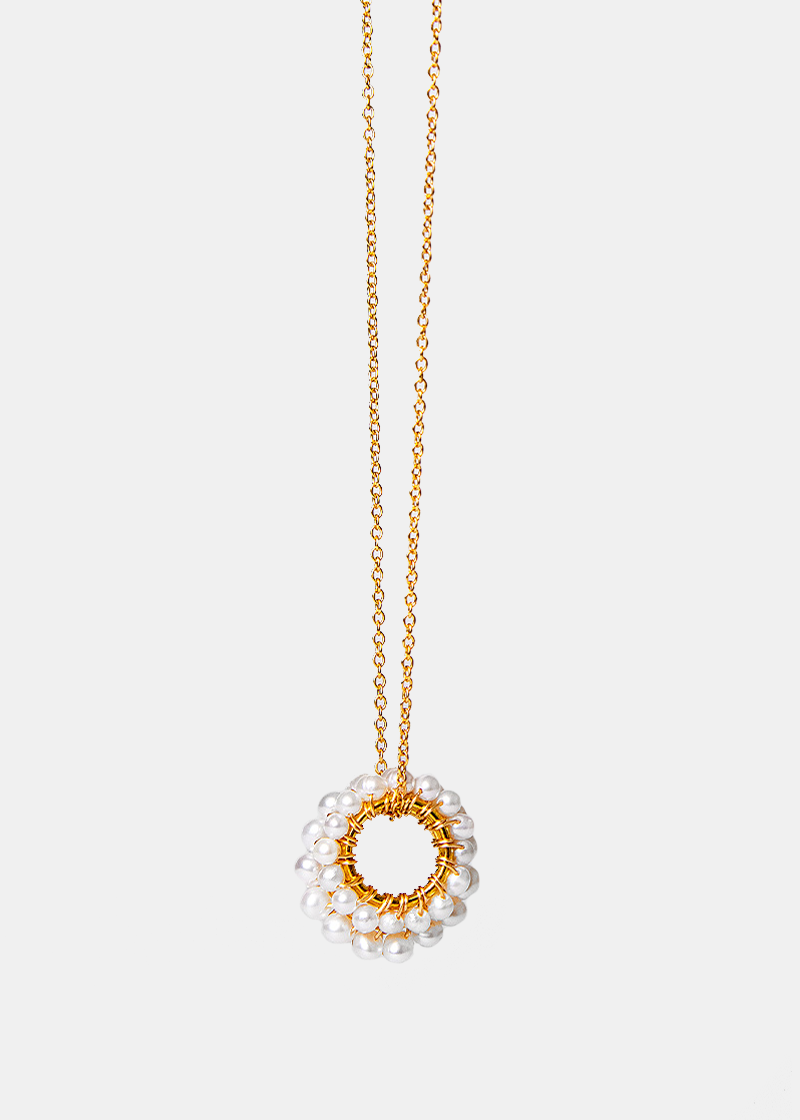 Freshwater Pearl Double Hoop Pendant Necklace