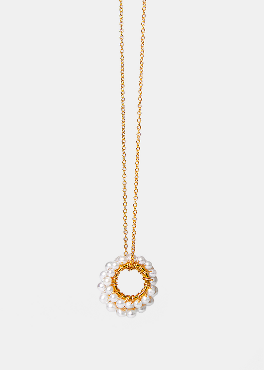 Freshwater Pearl Double Hoop Pendant Necklace