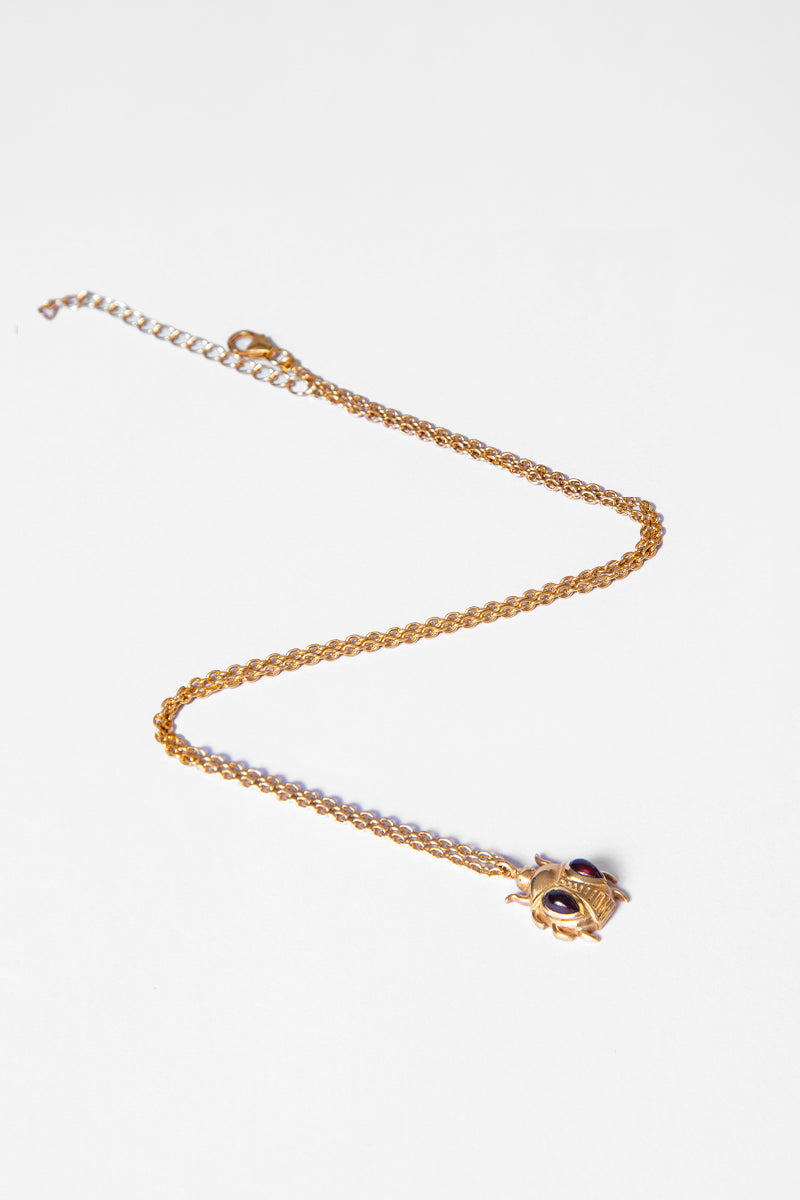 18k Gold Vermeil Garnet Beetle Necklace