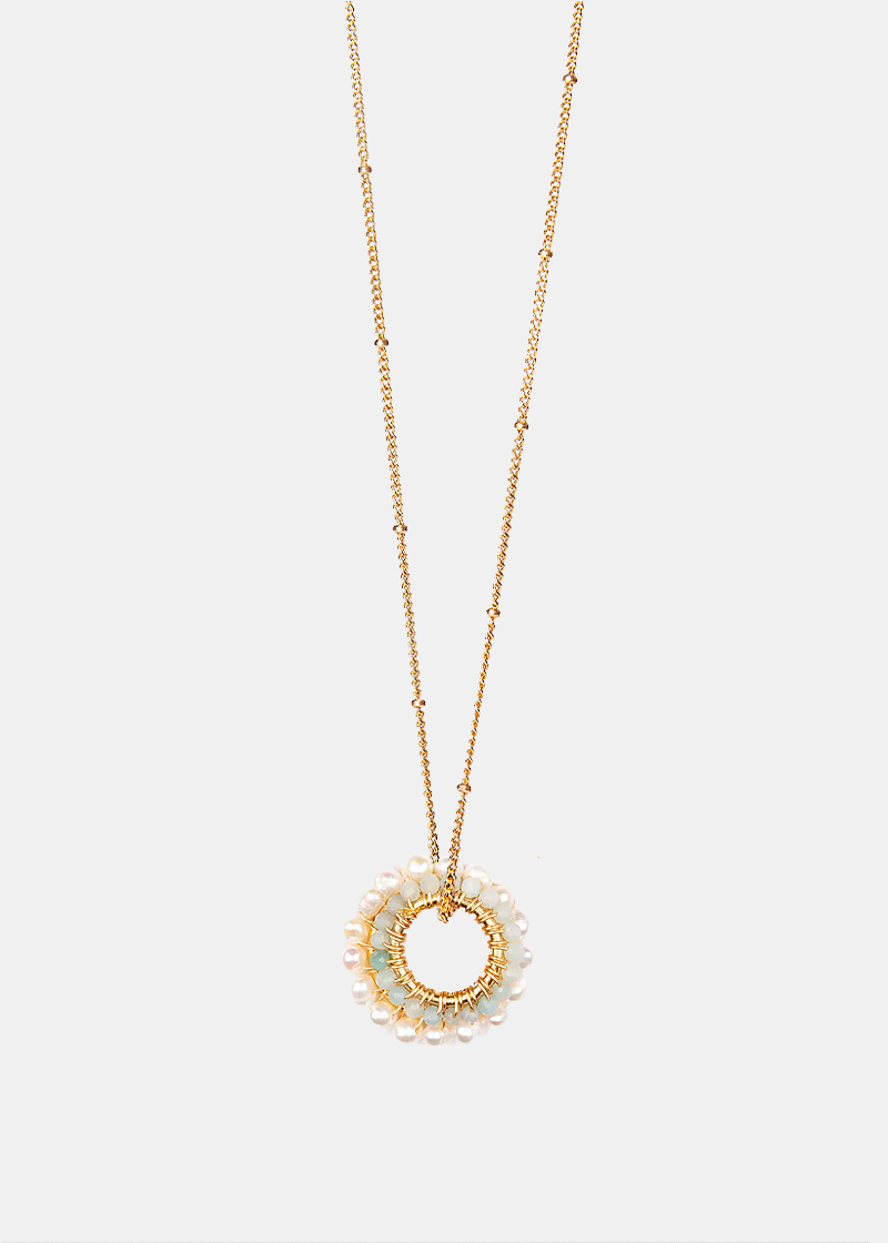 Freshwater Pearl & Seafoam Double Hoop Pendant Necklace