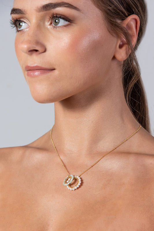Freshwater Pearl & Seafoam Double Hoop Pendant Necklace