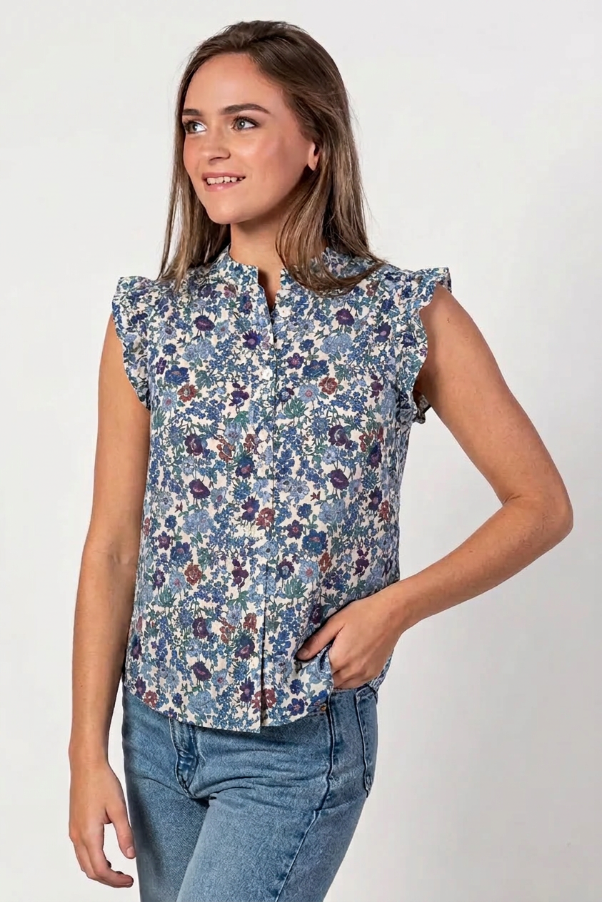 Ditsy Floral Red Frill Top