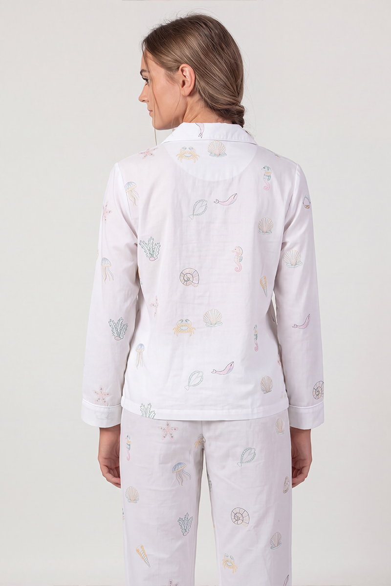 Embroidered Shell Long Pyjama Set