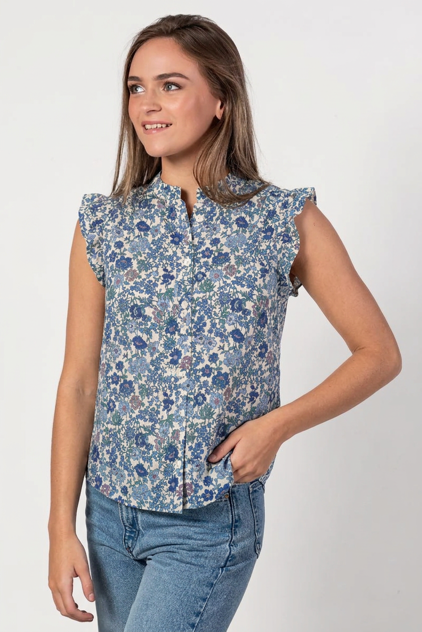 Ditsy Floral Blue Frill Top