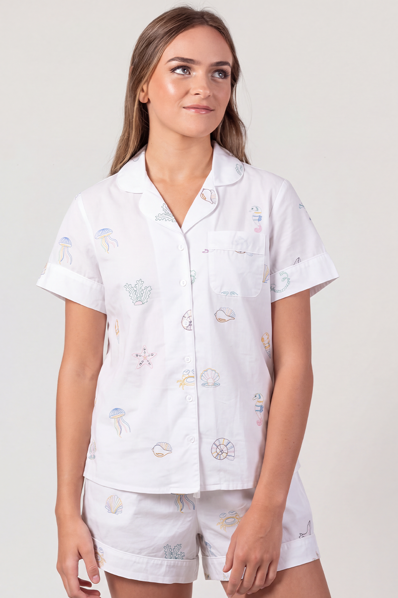 Embroidered Shell Short Pyjama Set